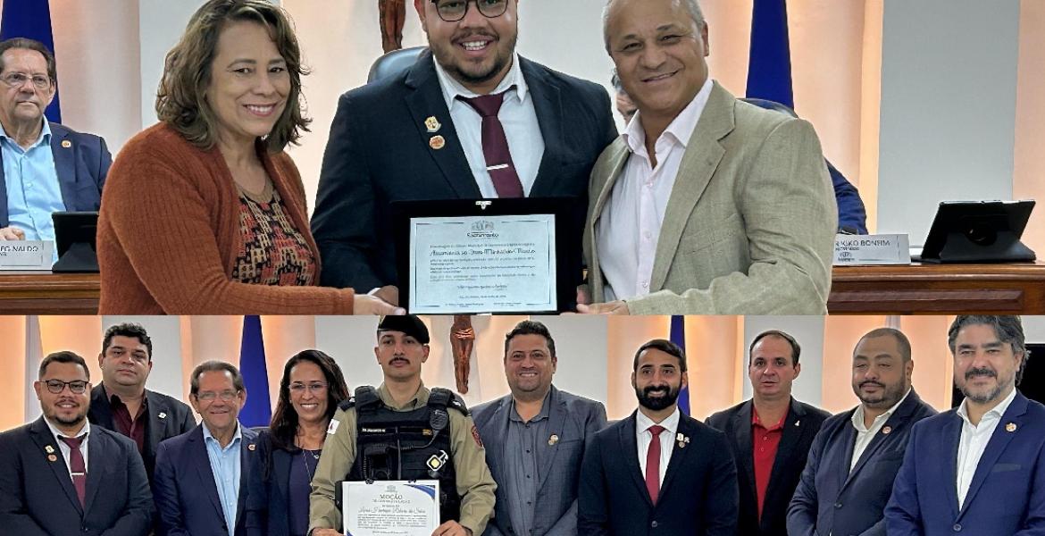 Homenageados da noite: Igreja Evangélica Assembleia de Deus e Tenente PM Lucas